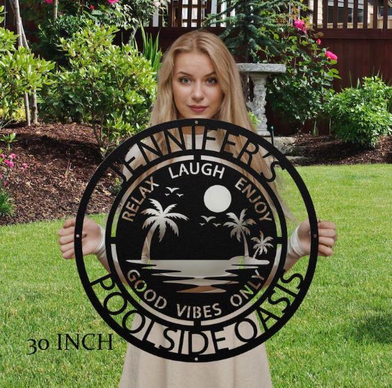 Personalized Family Poolside Decorative Pool Metal Outdoor Sign