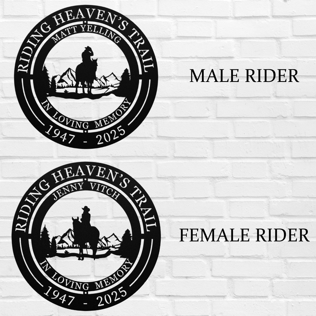 Riding Heaven’s Trail – Personalized Horse Rider Memorial Sign
