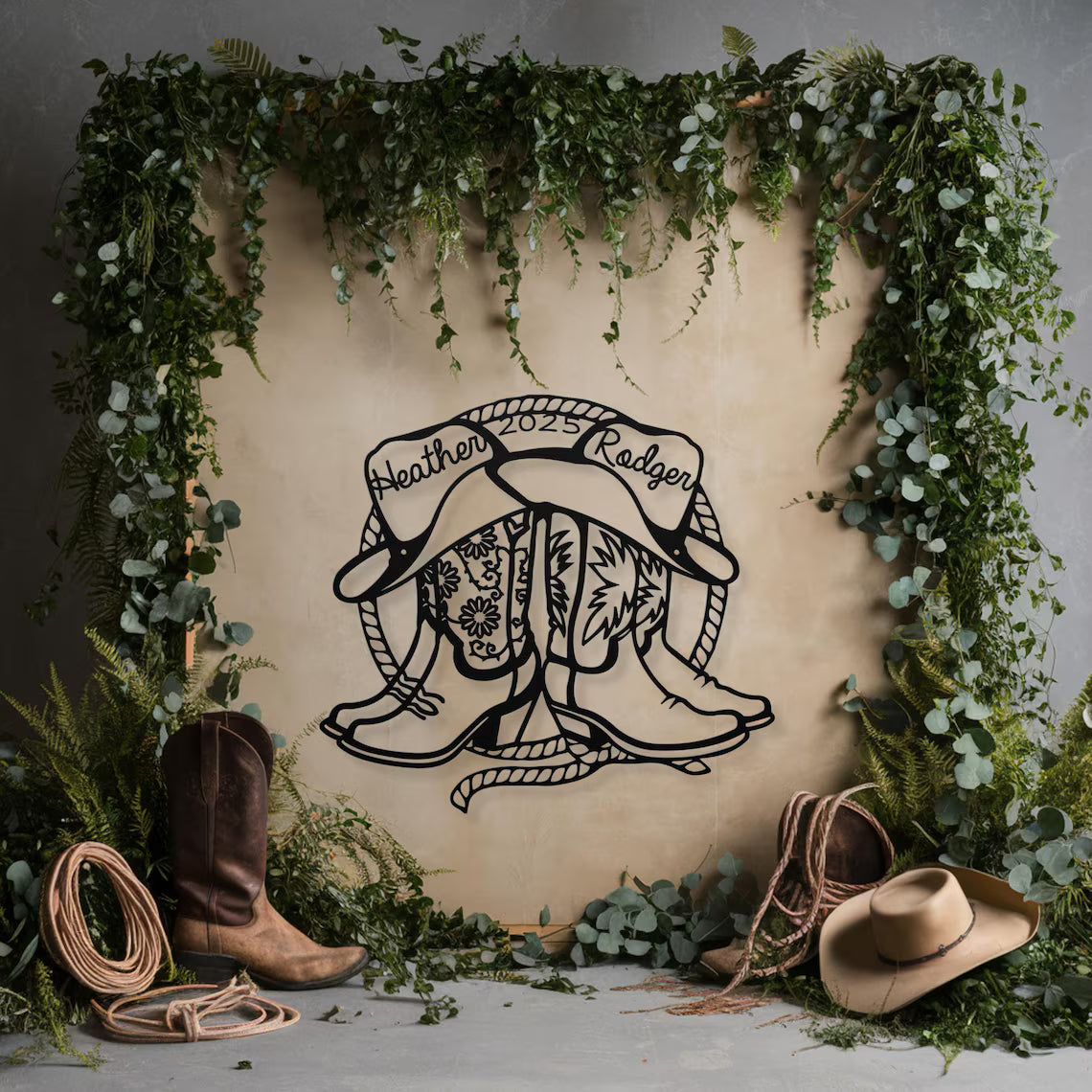 Western Wedding Gift for Couples Personalized Gift Cowboy Cowgirl Boots Wall Decor
