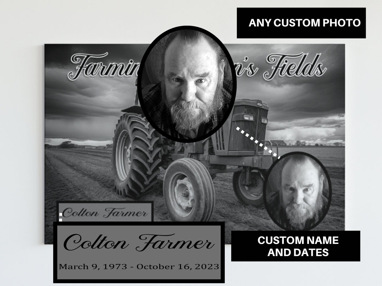 Farmer Memorial Custom Wall Print - Farming Heavens Fields Memorial Custom Photo Wall Poster