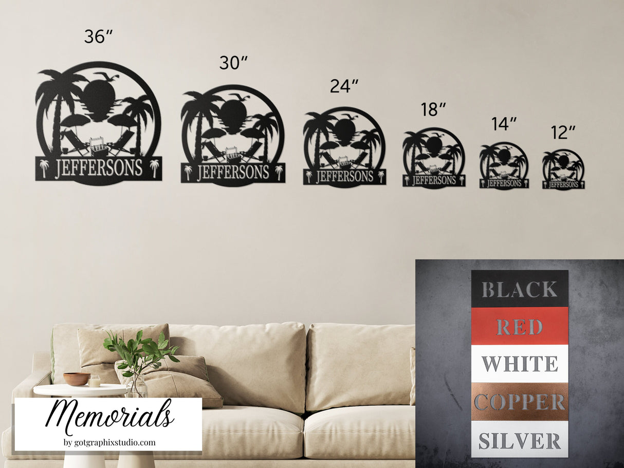 Custom Family Name Beach Sign Outdoor Beach House Metal Wall Decor