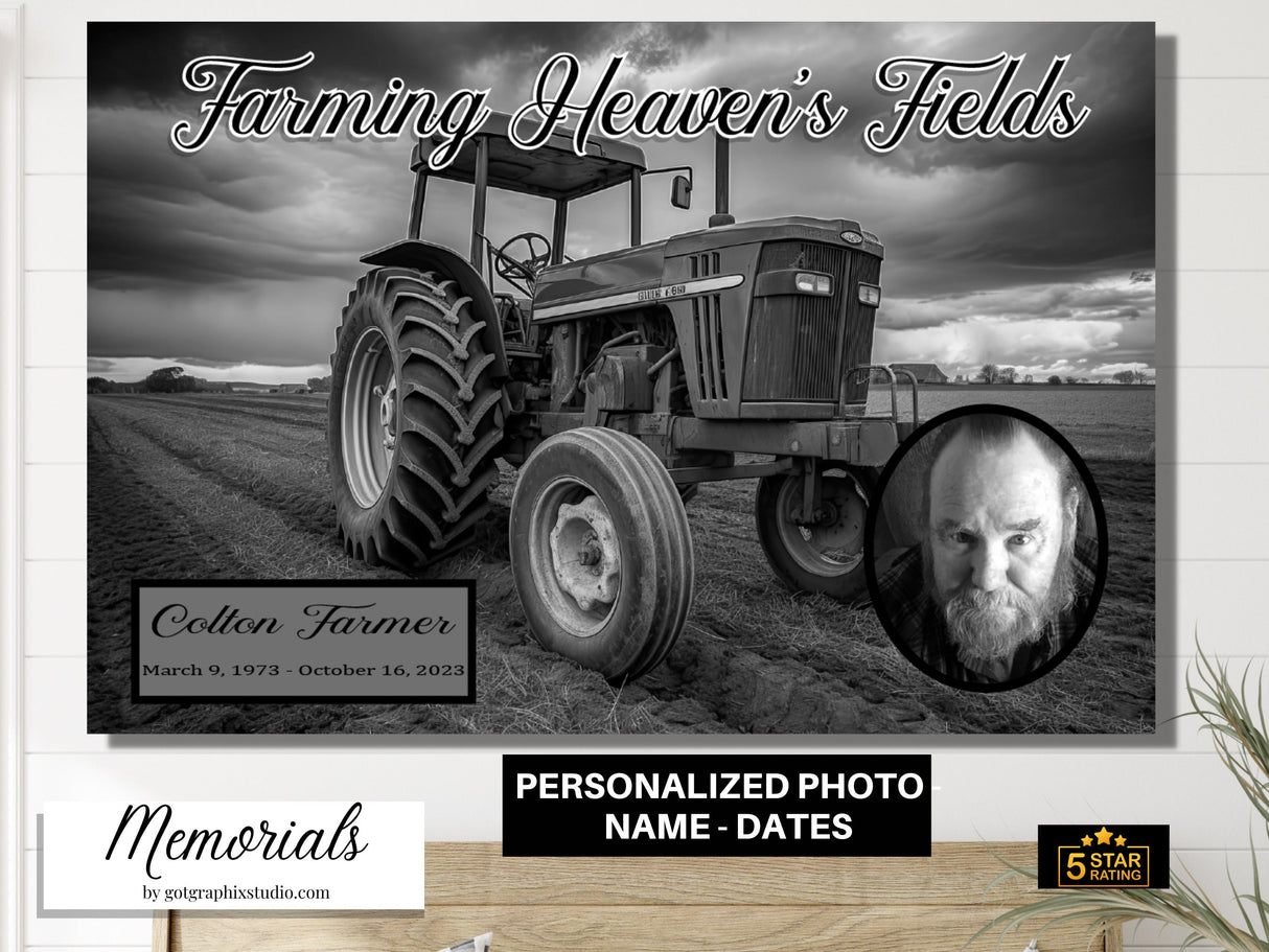 Farmer Memorial Custom Wall Print - Farming Heavens Fields Memorial Custom Photo Wall Poster