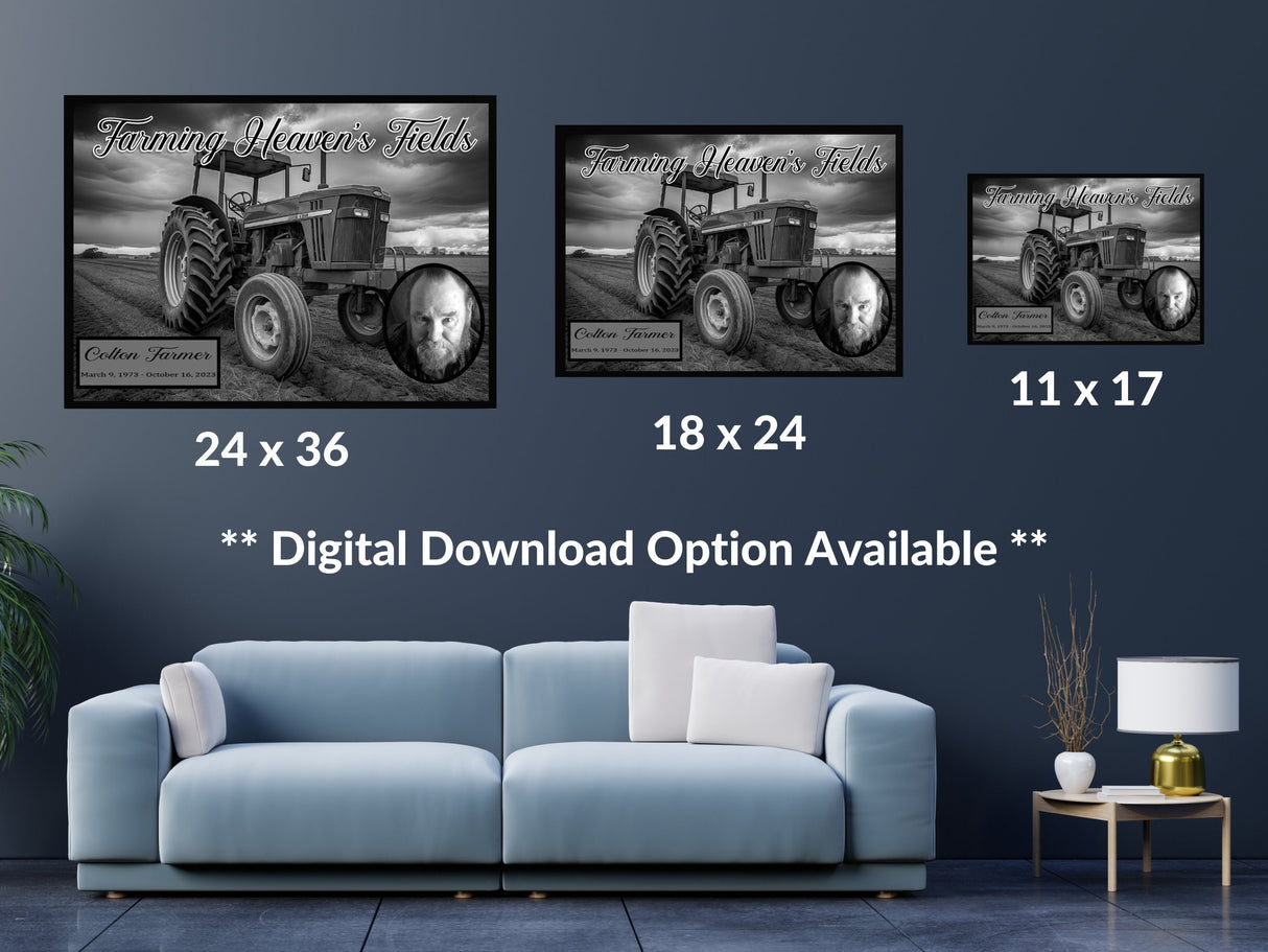 Farmer Memorial Custom Wall Print - Farming Heavens Fields Memorial Custom Photo Wall Poster