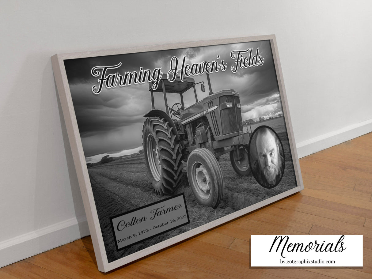 Farmer Memorial Custom Wall Print - Farming Heavens Fields Memorial Custom Photo Wall Poster