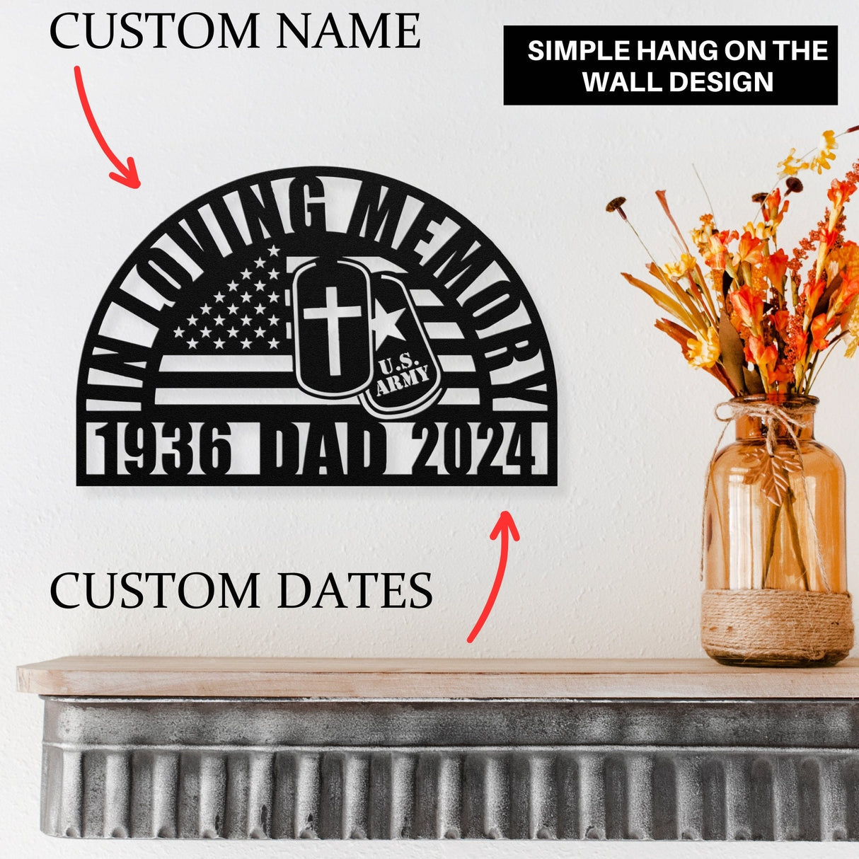 Army Veteran Memorial Gift Loss of Father In Law from Friend Sympathy Gift Signs for Him