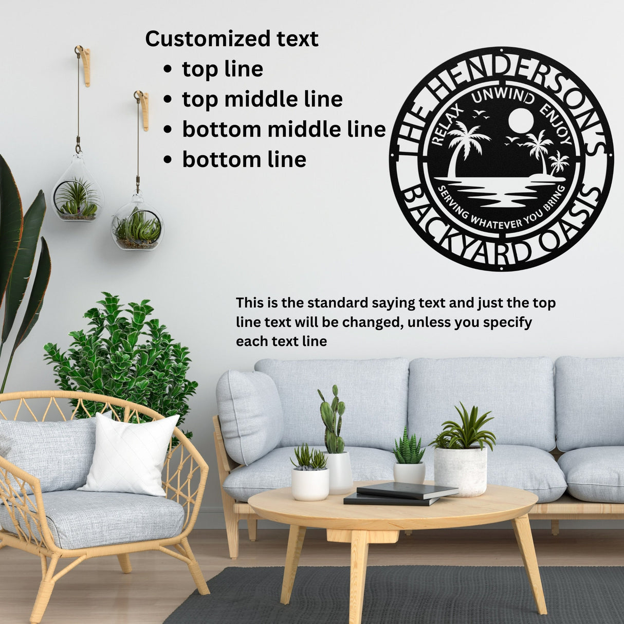 Decorative Summer Decor Metal Sign Wall Art, Personalized Family Backyard Oasis Hanging Decor, Exterior Laser Cut Metal Steel Outdoor Sign