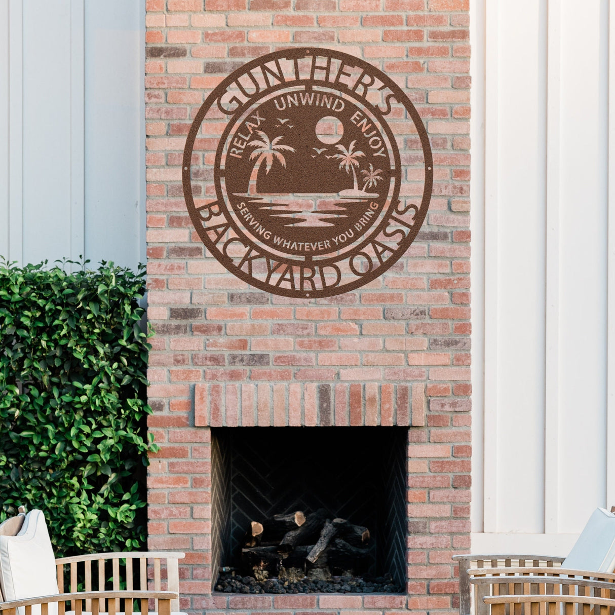 Decorative Summer Decor Metal Sign Wall Art, Personalized Family Backyard Oasis Hanging Decor, Exterior Laser Cut Metal Steel Outdoor Sign