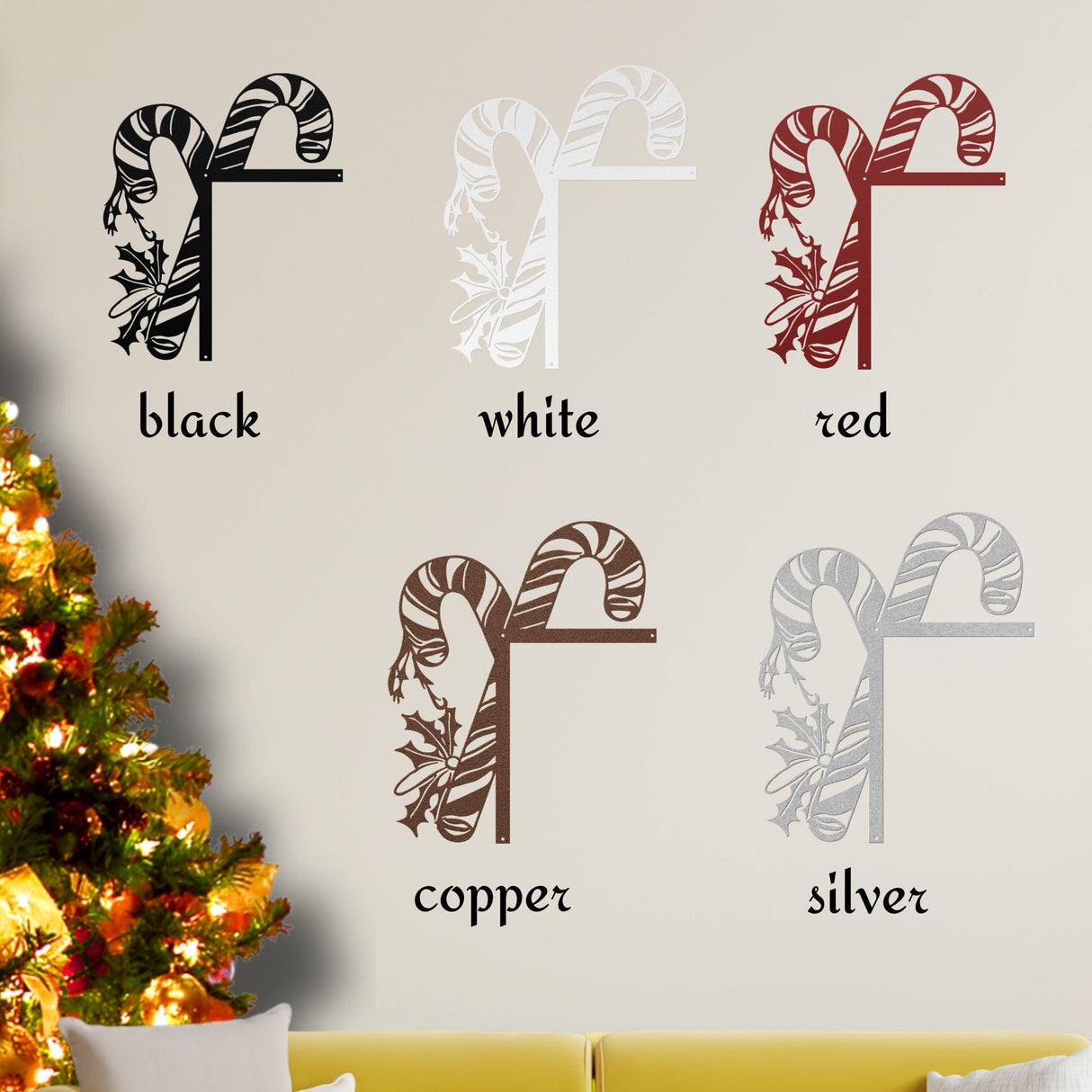 Candy Cane Christmas Door Frame Corner Topper Decorations Metal Sign