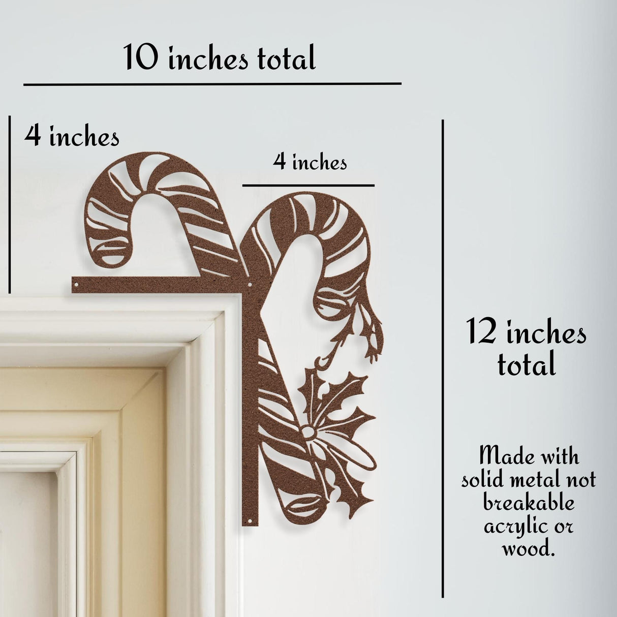 Candy Cane Christmas Door Frame Corner Topper Decorations Metal Sign