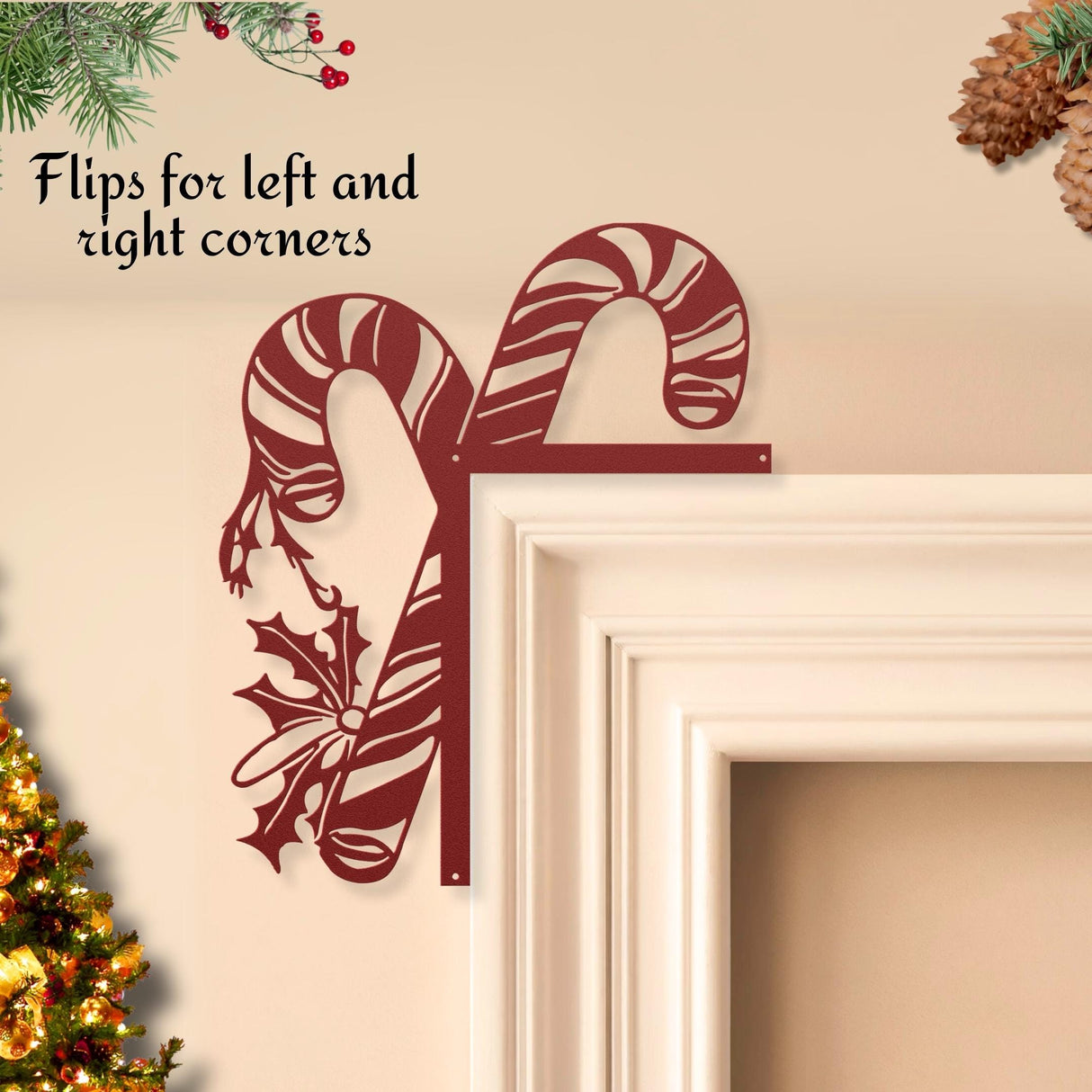 Candy Cane Christmas Door Frame Corner Topper Decorations Metal Sign