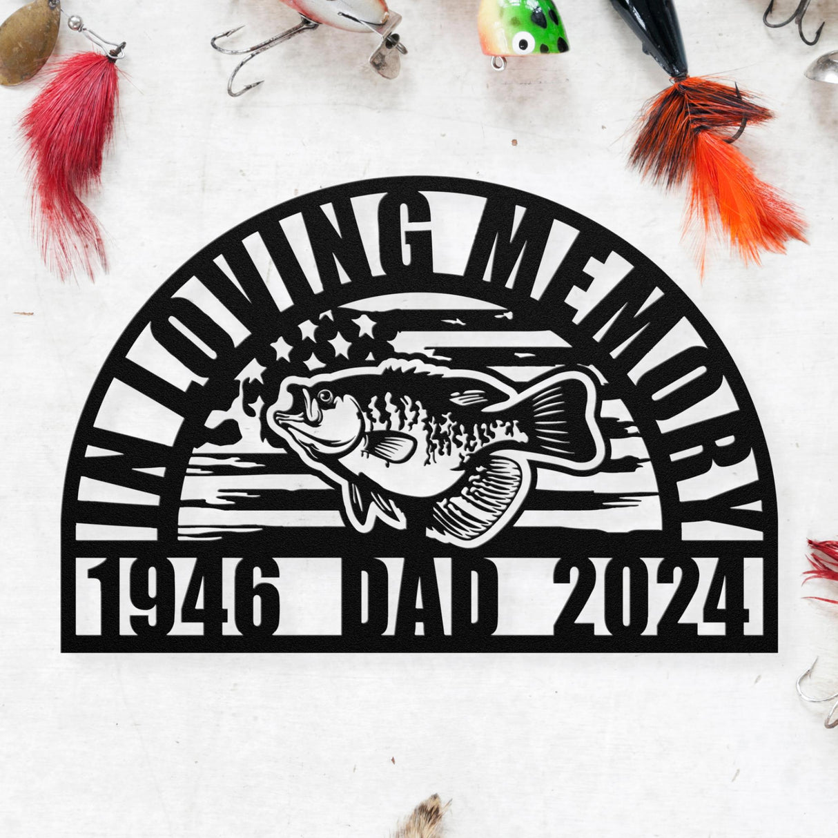 Fisherman Memorial Gift | Personalized Crappie Fish American Flag Dad Remembrance | RIP Memorial Sympathy Gift for Men | Fishing In Heaven