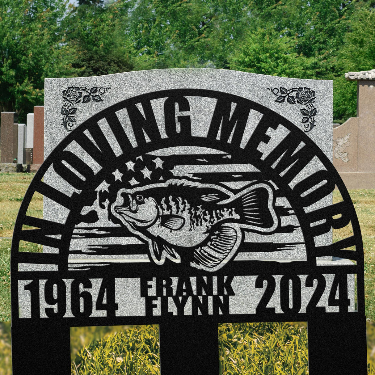 Fisherman Memorial Gift | Personalized Crappie Fish American Flag Dad Remembrance | RIP Memorial Sympathy Gift for Men | Fishing In Heaven