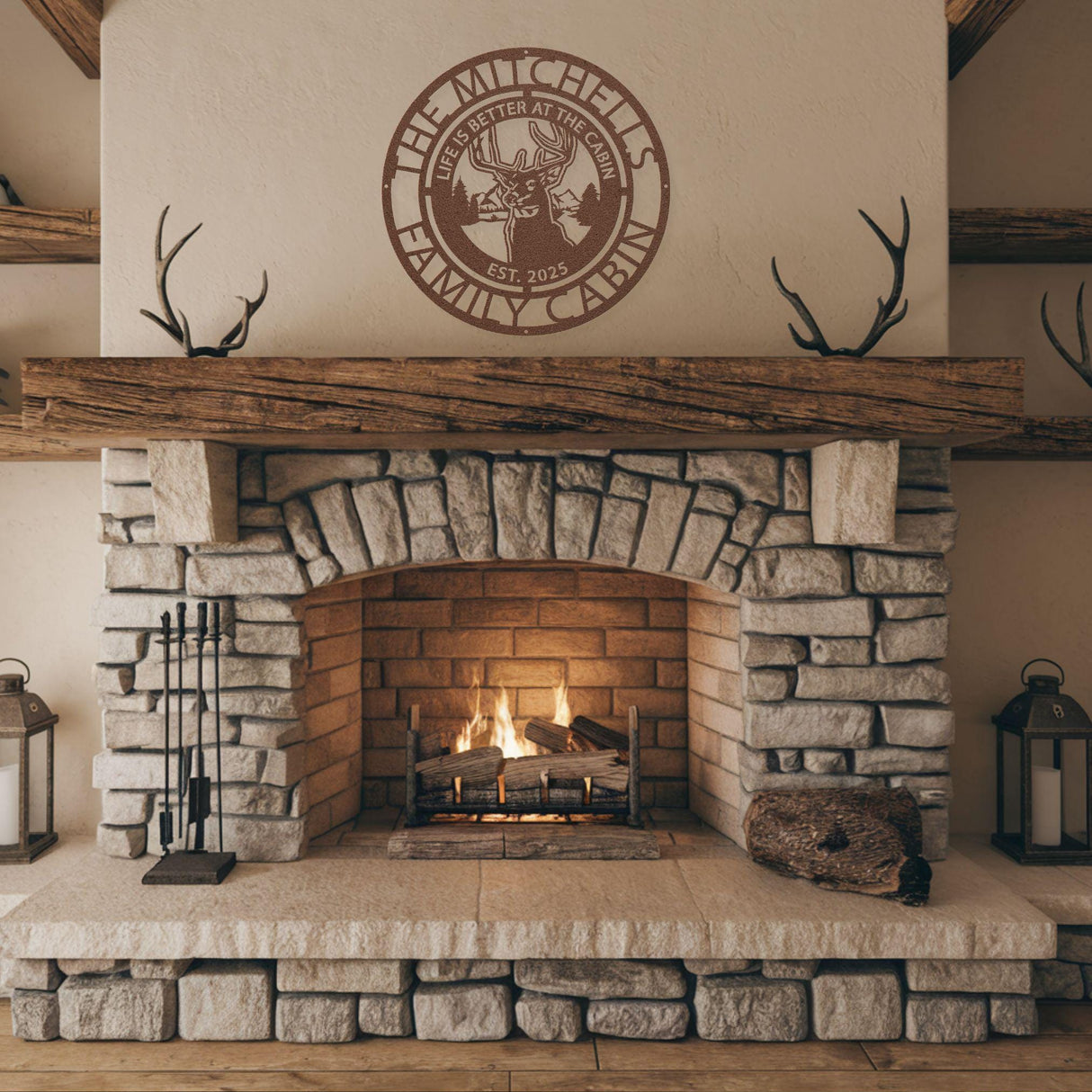 Hunting Sign for Cabin Lodge Personalized Family Metal Sign Deer Hanging Decor Rustic Exterior Metal Wall Art Log Cabin Outdoor Wall Art