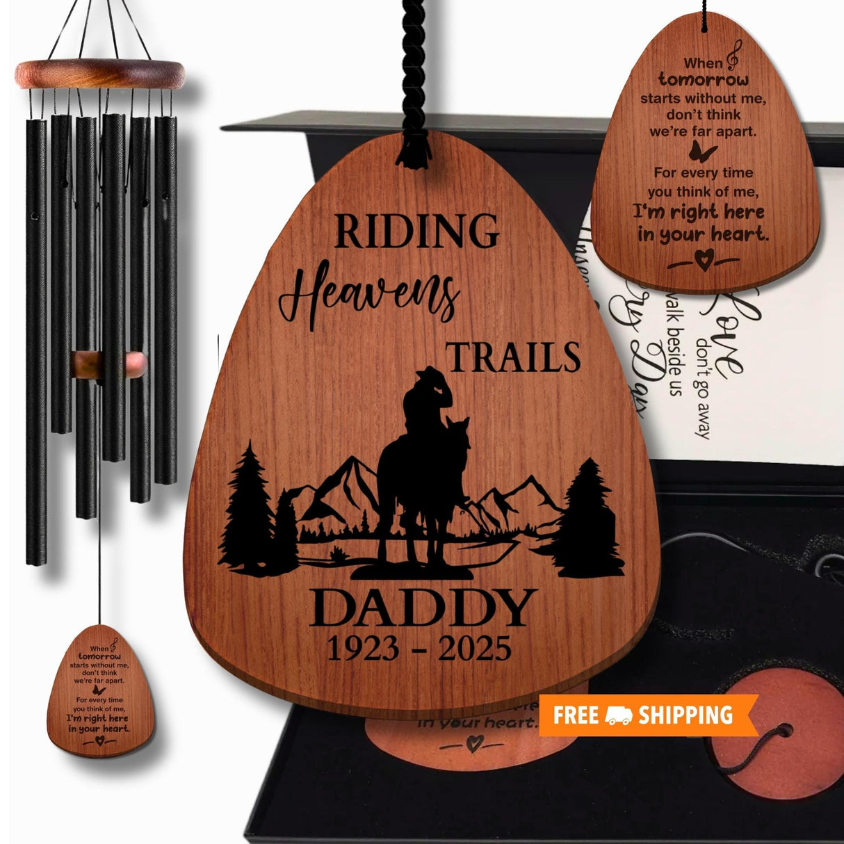 Sympathy Chimes Men's Horse Rider Memorial Gift | Personalized Horseback Rider Remembrance Gift Box for Loss of Father