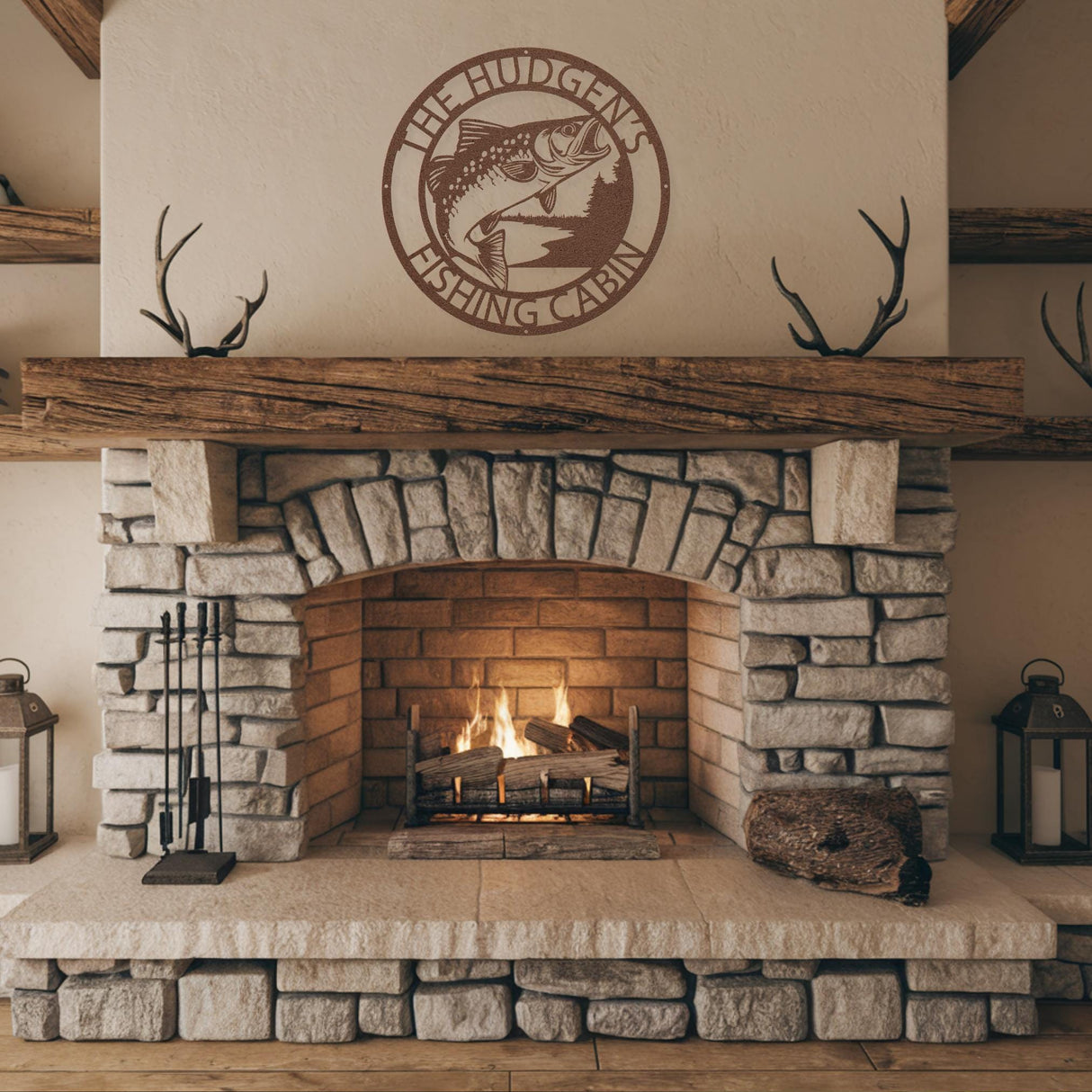 Fishing Cabin Decor | Personalized Trout Fish Rustic Hanging Decor | Exterior Metal Wall Art | Log Cabin Camping Campsite Metal Outdoor