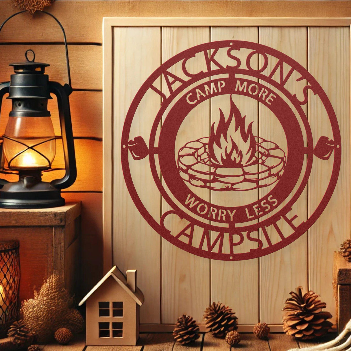 Camp More Worry Less Sign for Family Campsite Personalized Last Name Large Outdoor Camping Decor Log Cabin Camping Gifts