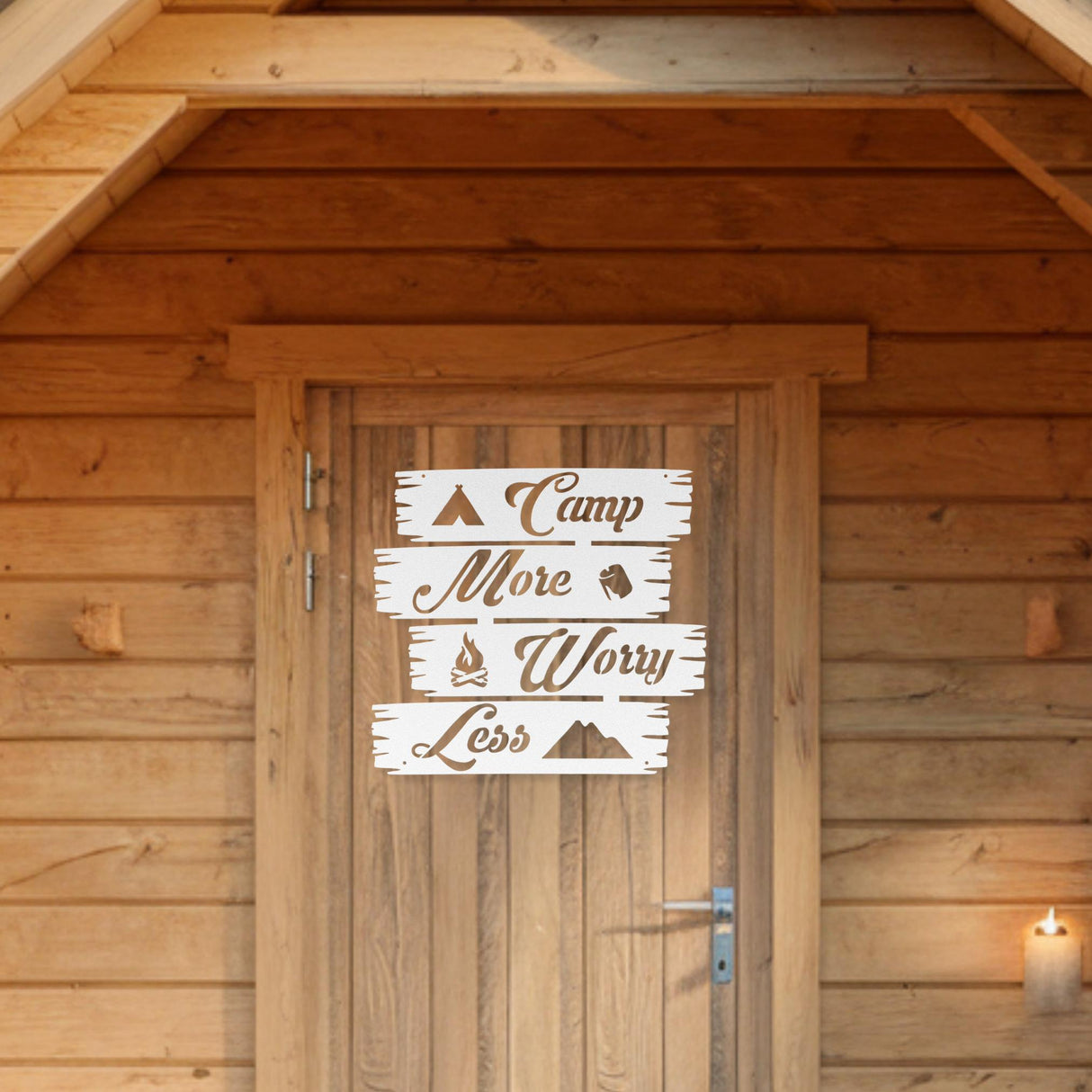 Camp More Worry Less Sign for Family Campsite | Personalized Last Name Large Outdoor Camping Decor | Log Cabin Camping Gifts