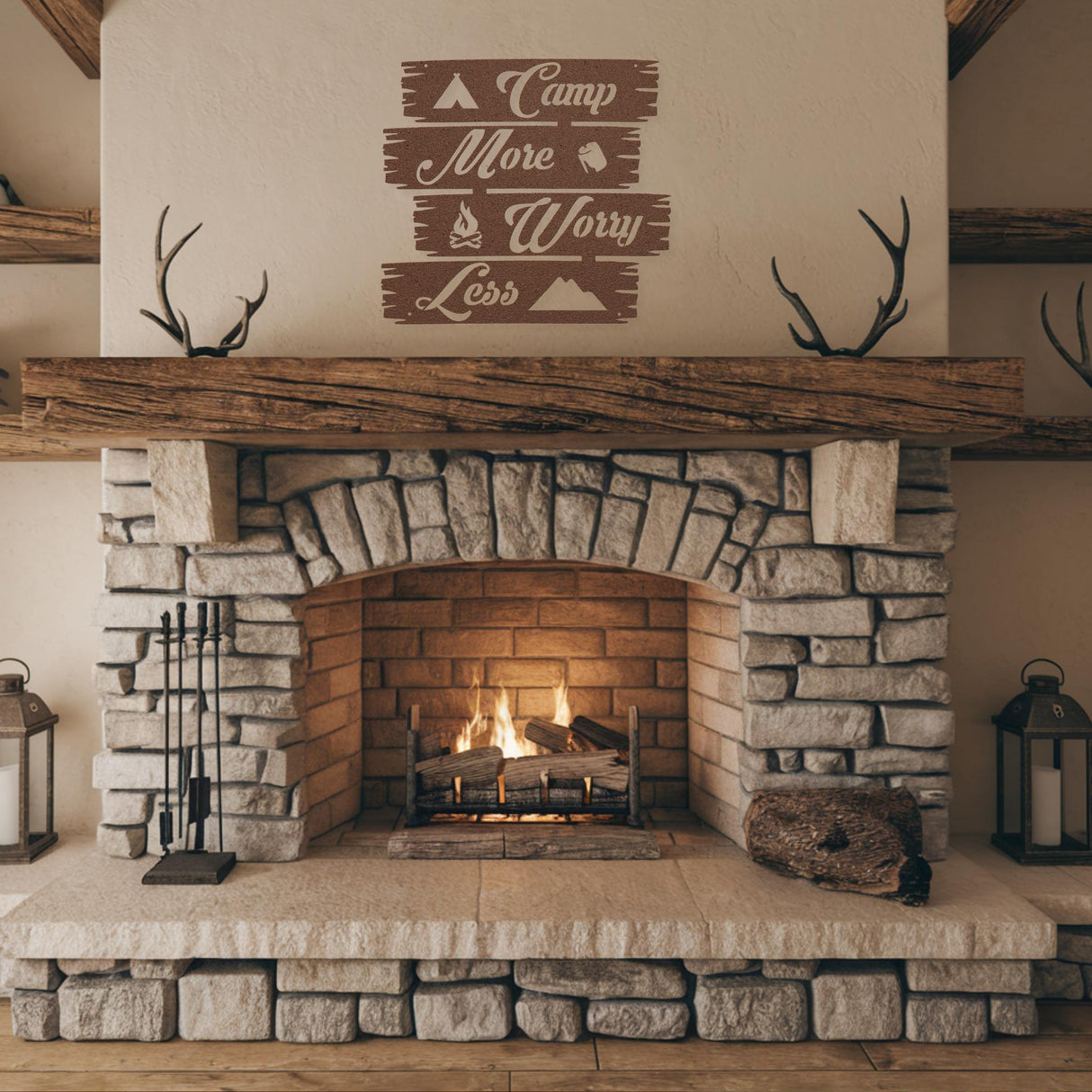 Camp More Worry Less Sign for Family Campsite Outdoor Camping Decor Log Cabin Camping Gifts