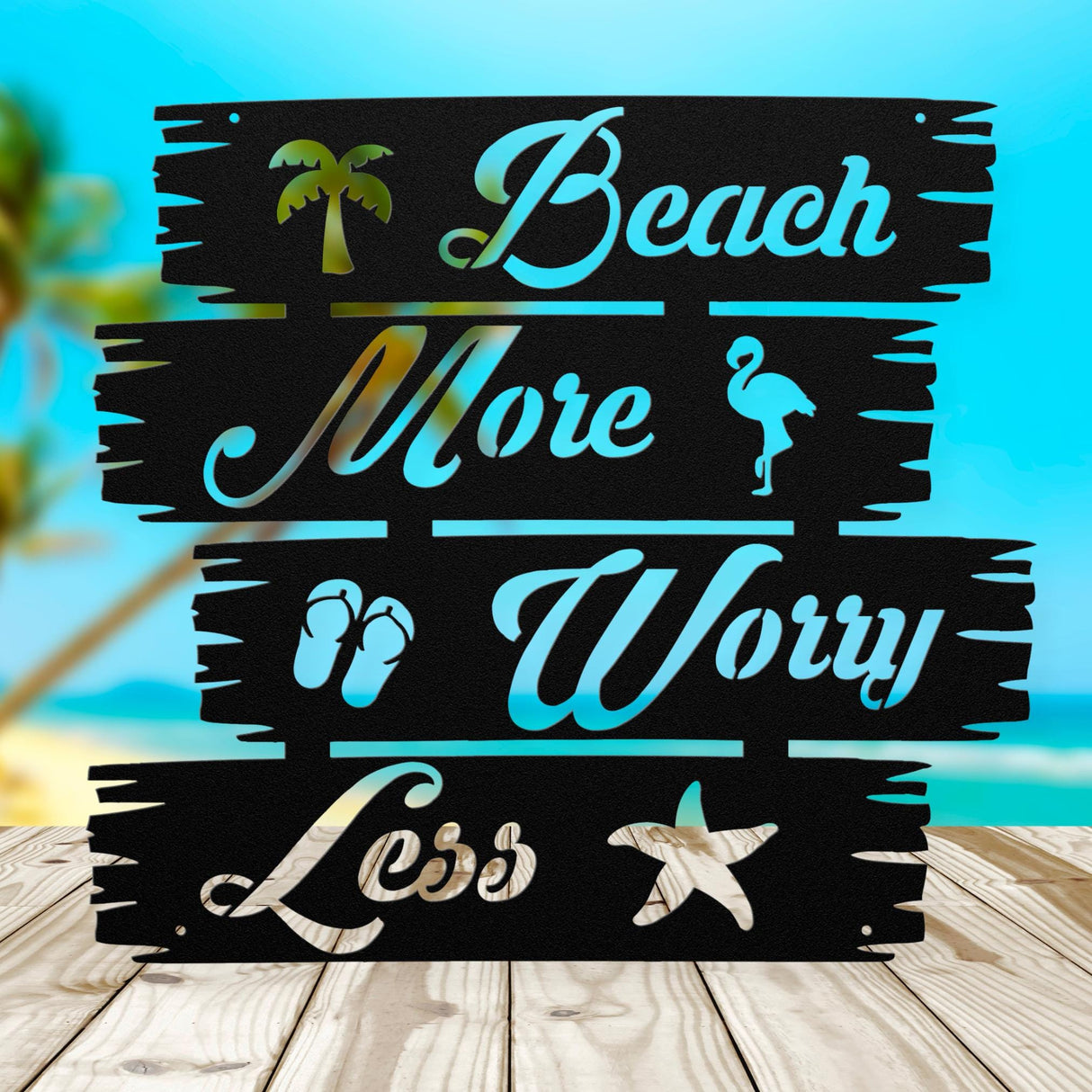 Beach More Worry Less Sign for Family Beach House| Large Tropical Outdoor Summer Vacation Home Decor