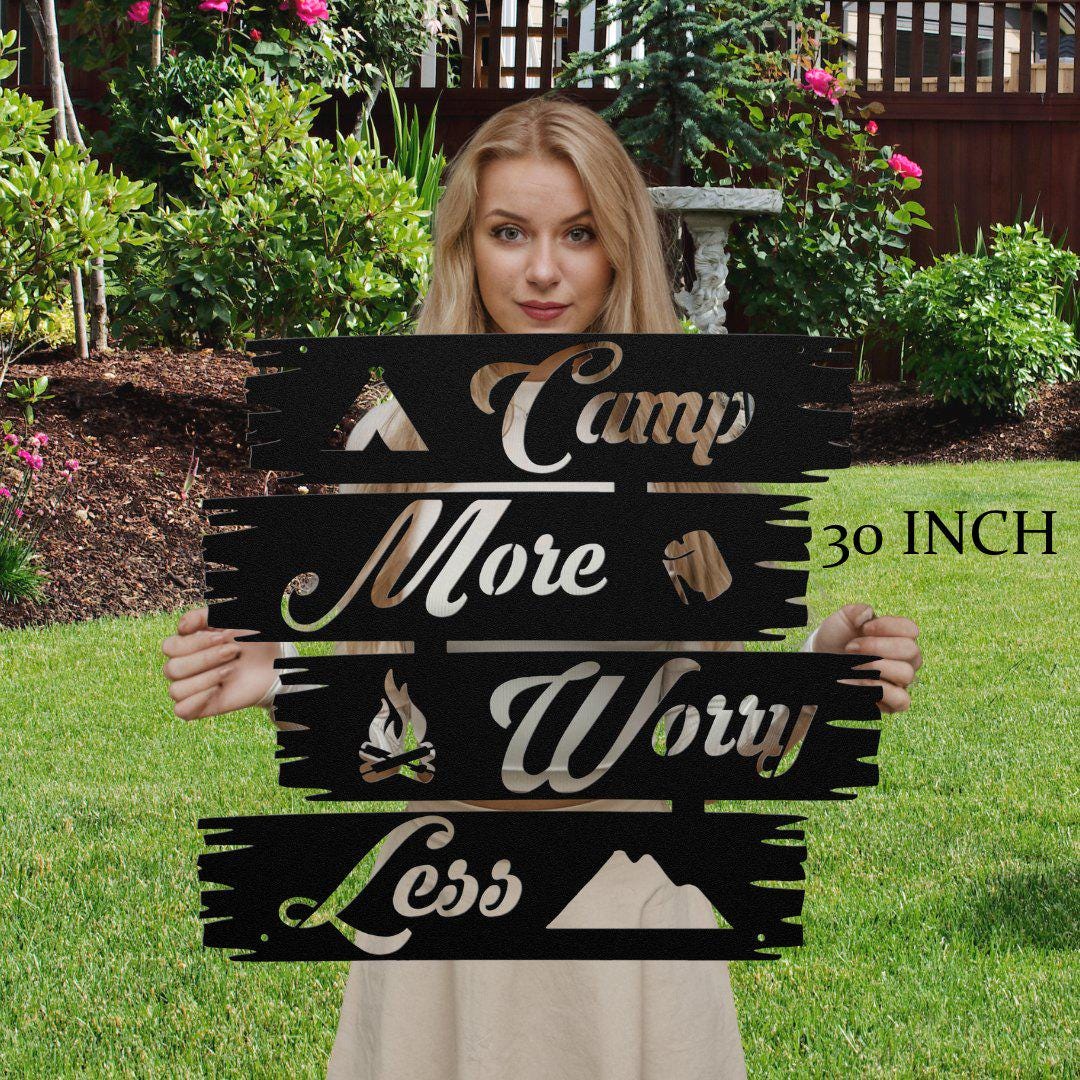 Camp More Worry Less Sign for Family Campsite Outdoor Camping Decor Log Cabin Camping Gifts