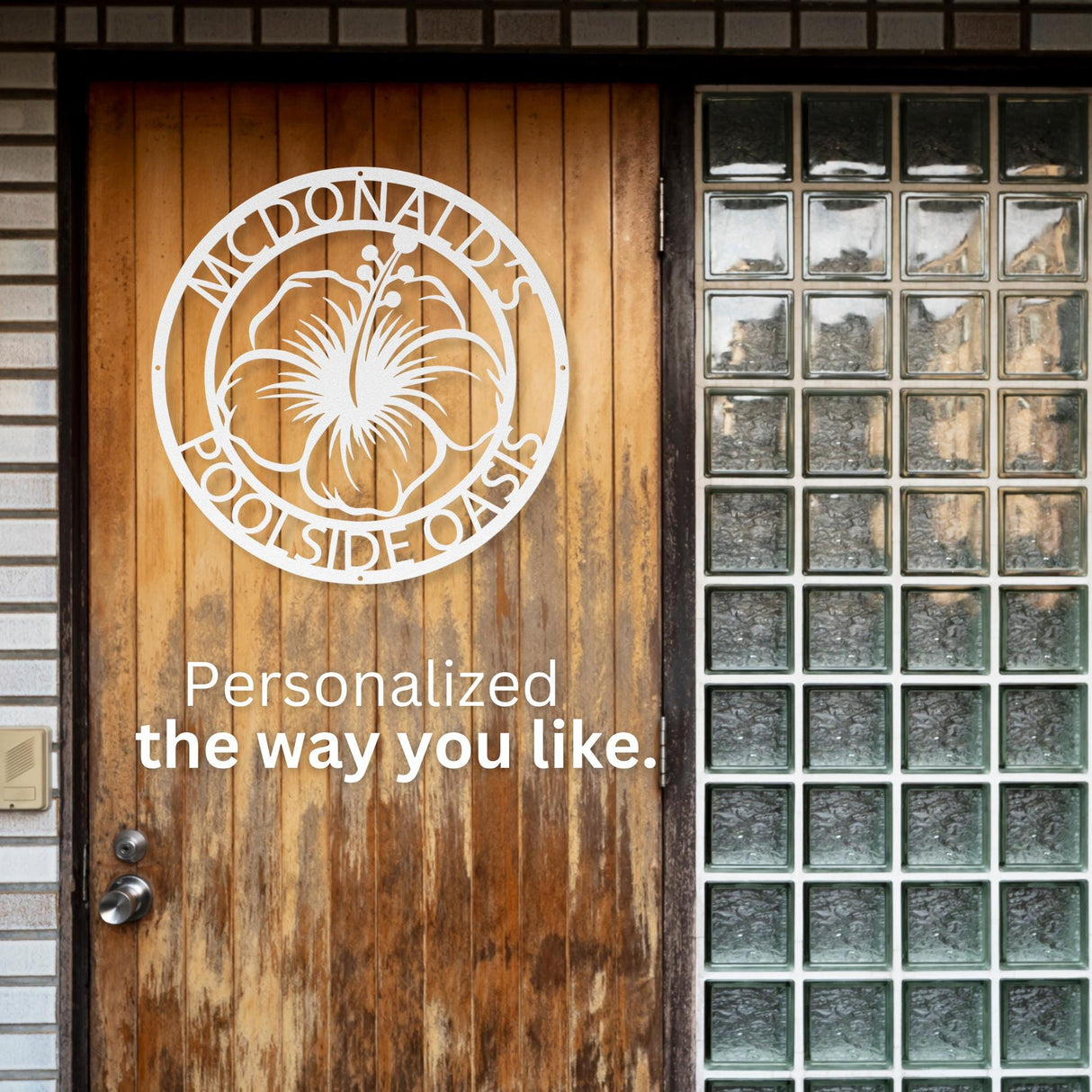 Decorative Hibiscus Poolside Oasis Metal Sign, Personalized Family Poolside Beach Condo Hanging Decor, Exterior Laser Cut Metal Wall Art