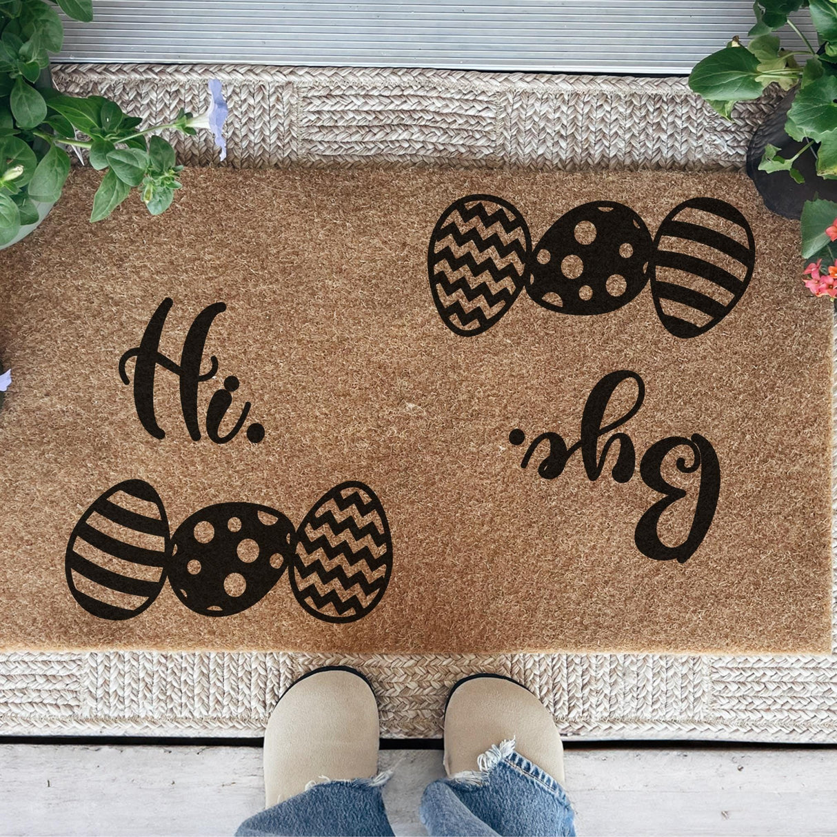 Hi Bye Easter Eggs Front Doormat