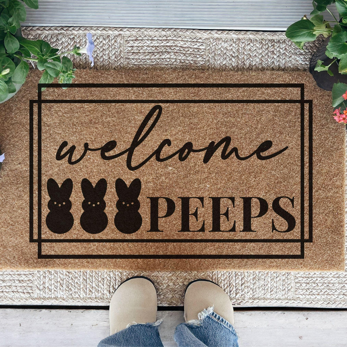 Easter Welcome Coir Doormat | Welcome Peeps Outdoor Easter Home Decor
