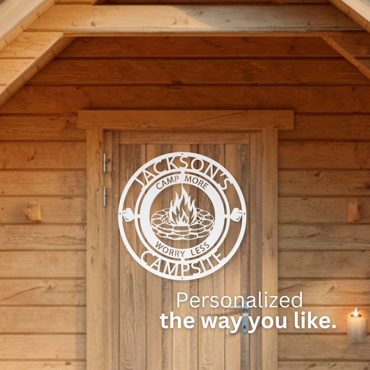 Camp More Worry Less Sign for Family Campsite | Personalized Last Name Large Outdoor Camping Decor | Log Cabin Camping Gifts