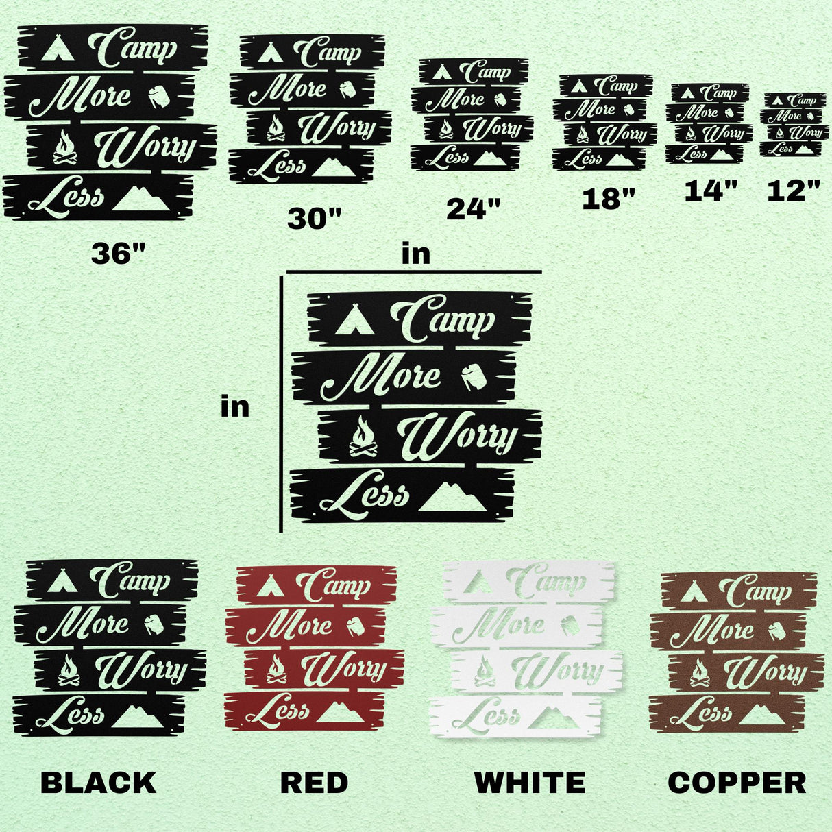 Camp More Worry Less Sign for Family Campsite | Personalized Last Name Large Outdoor Camping Decor | Log Cabin Camping Gifts