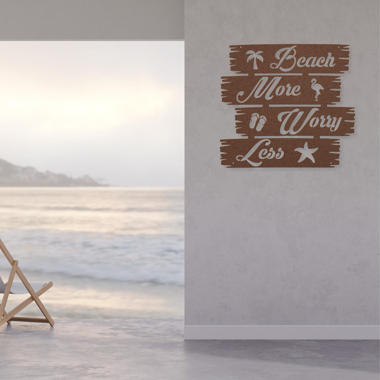 Beach More Worry Less Sign for Family Beach House| Large Tropical Outdoor Summer Vacation Home Decor