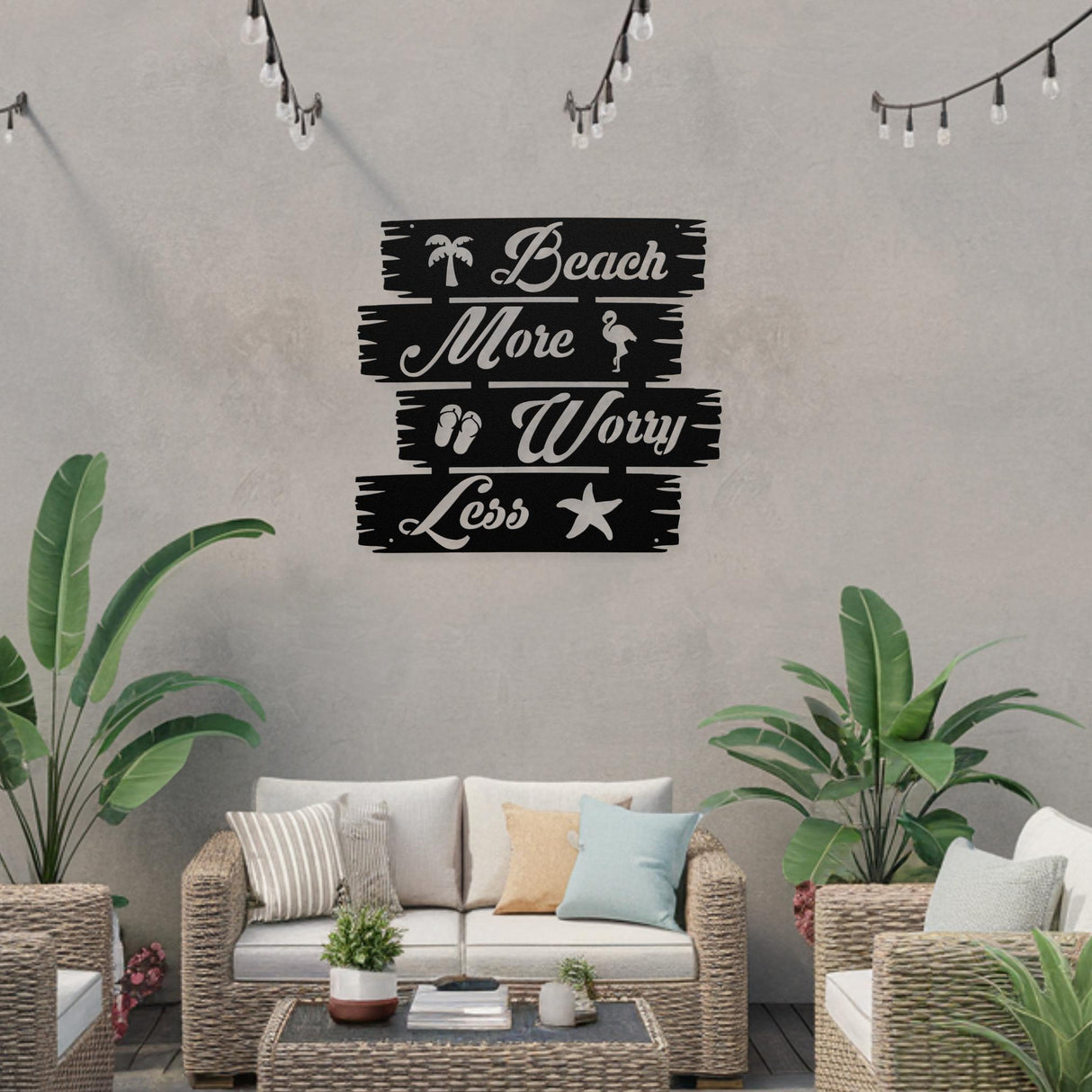 Beach More Worry Less Sign for Family Beach House Large Tropical Outdoor Summer Vacation Home Decor