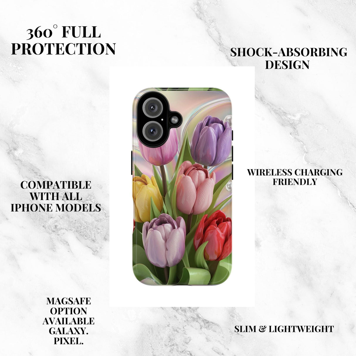 Iphone 16 Case Tulip Flowers 3D Design Iphone Women's Floral Iphone Case 8 X 10 11 12 Pro Max 13 14 15