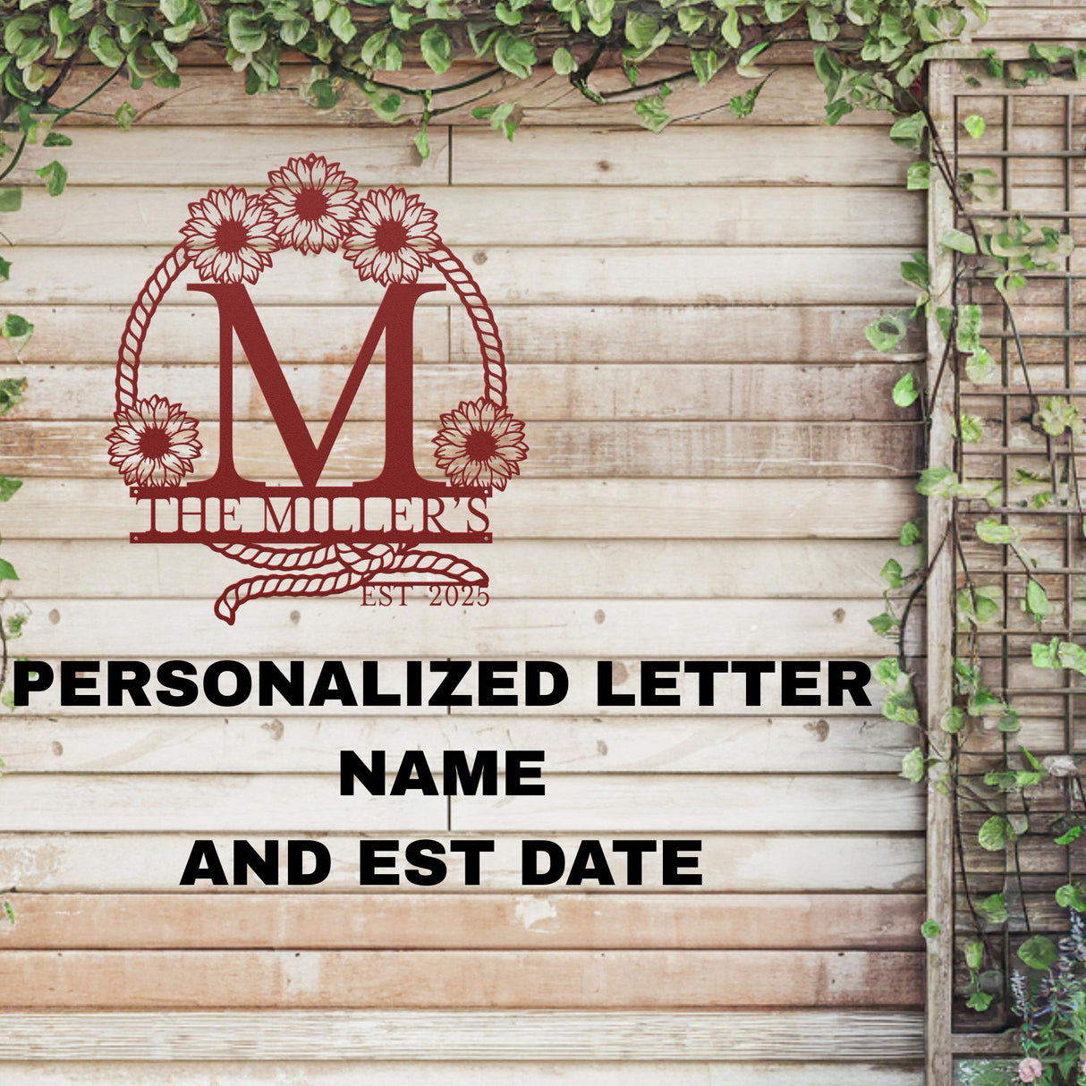Monogram Western Wedding Gift Personalized Couples Rustic Wall Decor Farmhouse Last Name Hanging Outdoor Wall Art Indoor Metal Sign