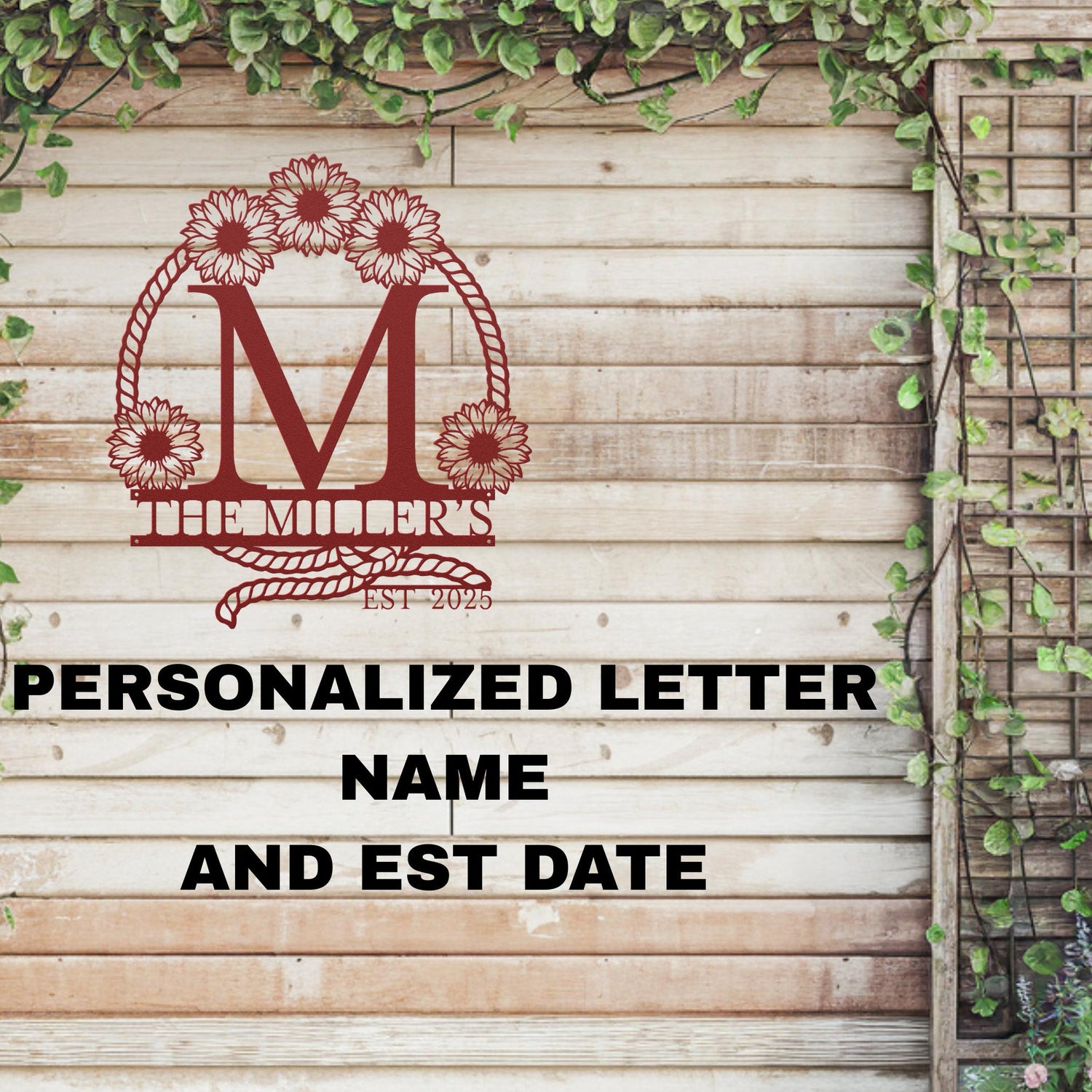Monogram Western Wedding Gift Personalized Couples Rustic Wall Decor Farmhouse Last Name Hanging Outdoor Wall Art Indoor Metal Sign