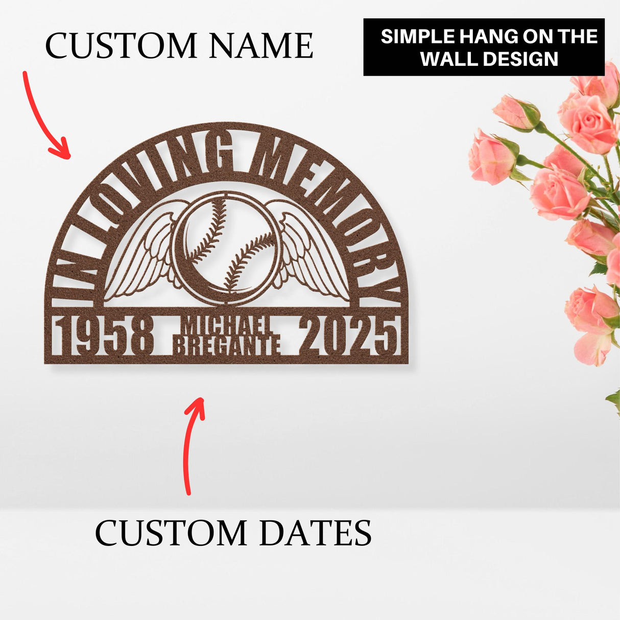 In Loving Memory of Son Sympathy Gift with Angel Wings Baseball Player Remembrance