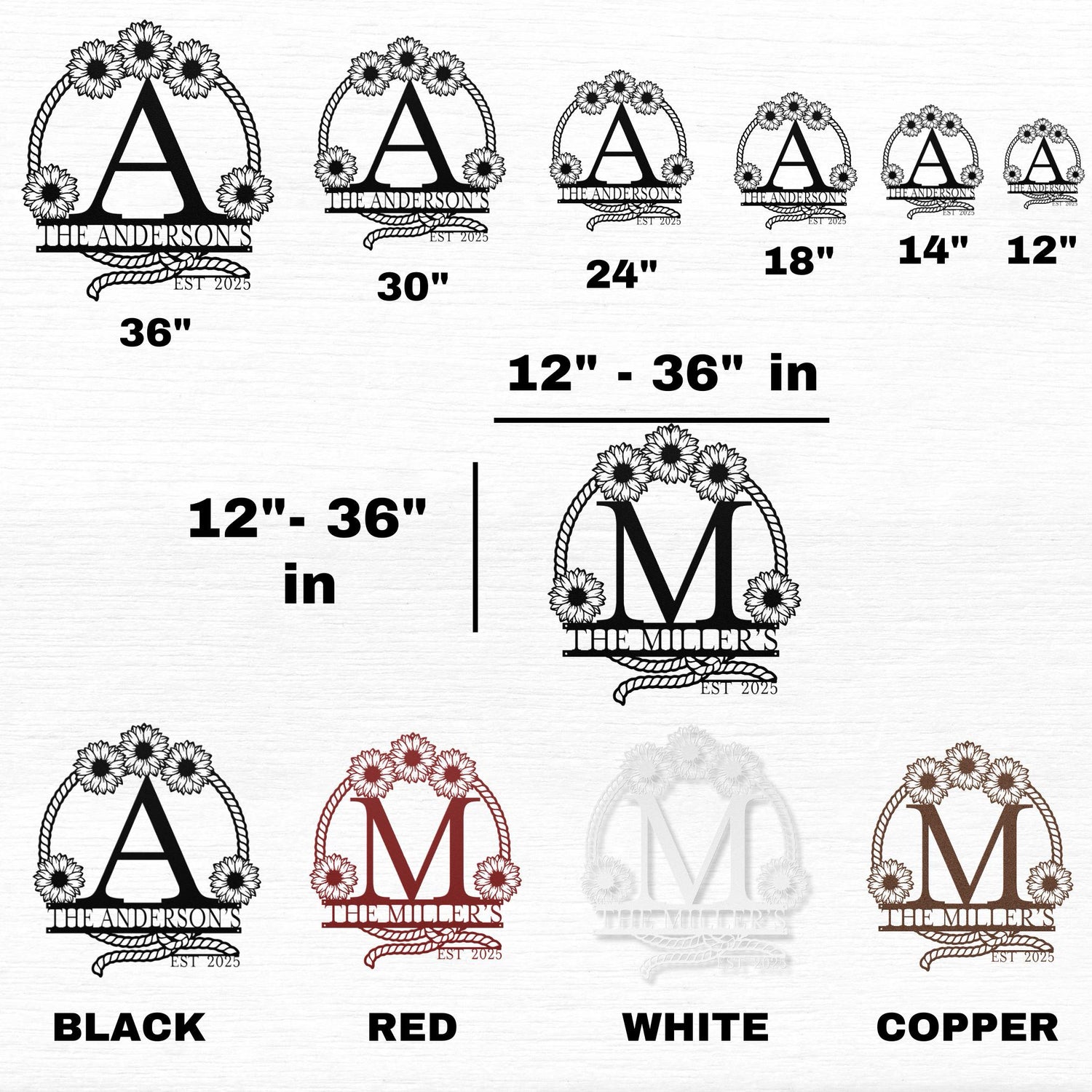 Monogram Western Wedding Gift Personalized Couples Rustic Wall Decor Farmhouse Last Name Hanging Outdoor Wall Art Indoor Metal Sign