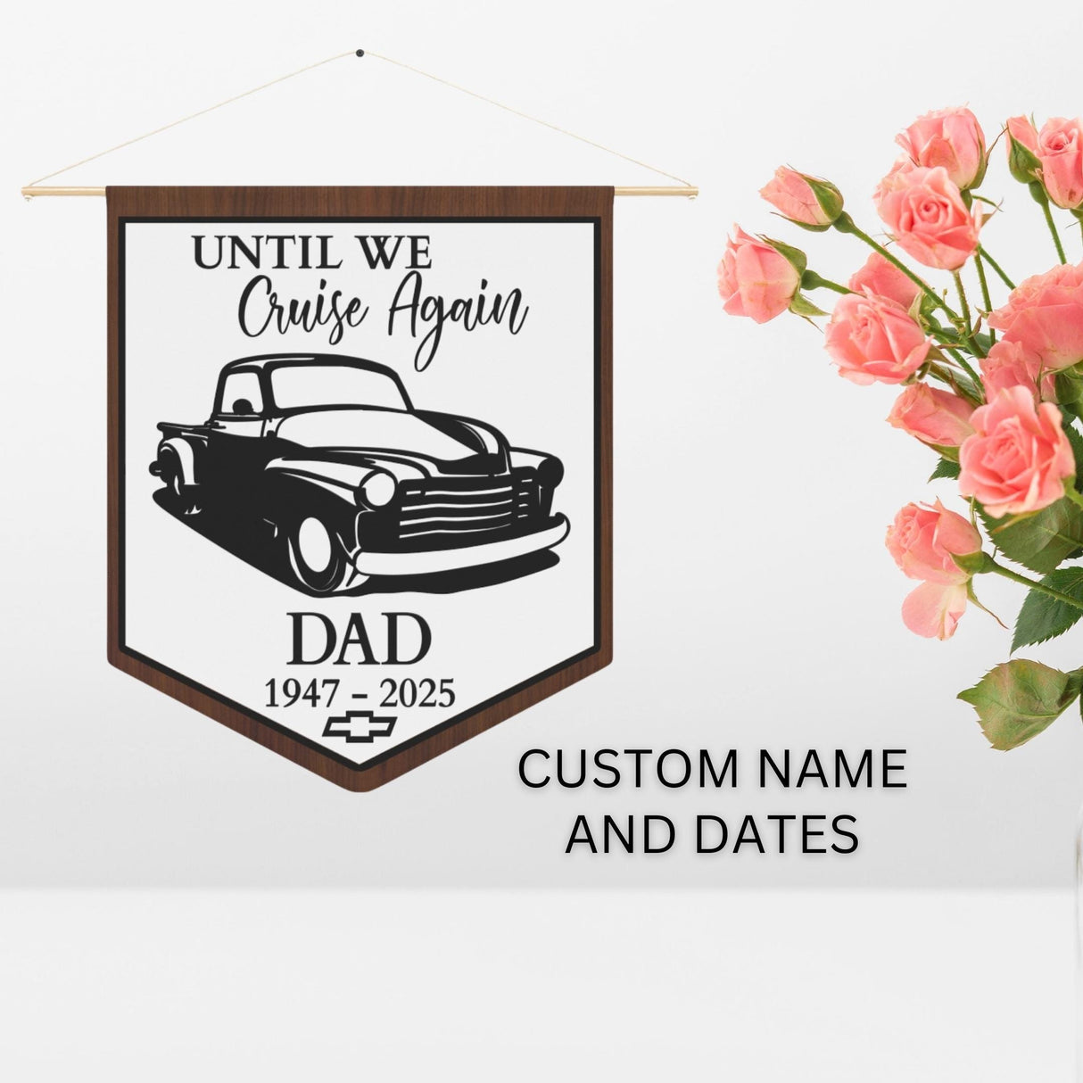 Truck Memorial for Men Remembrance Classic 48 Chevy Truck Personalized Banner Classic Chevrolet Pennant Home Decor Hanging Wall Art Tribute