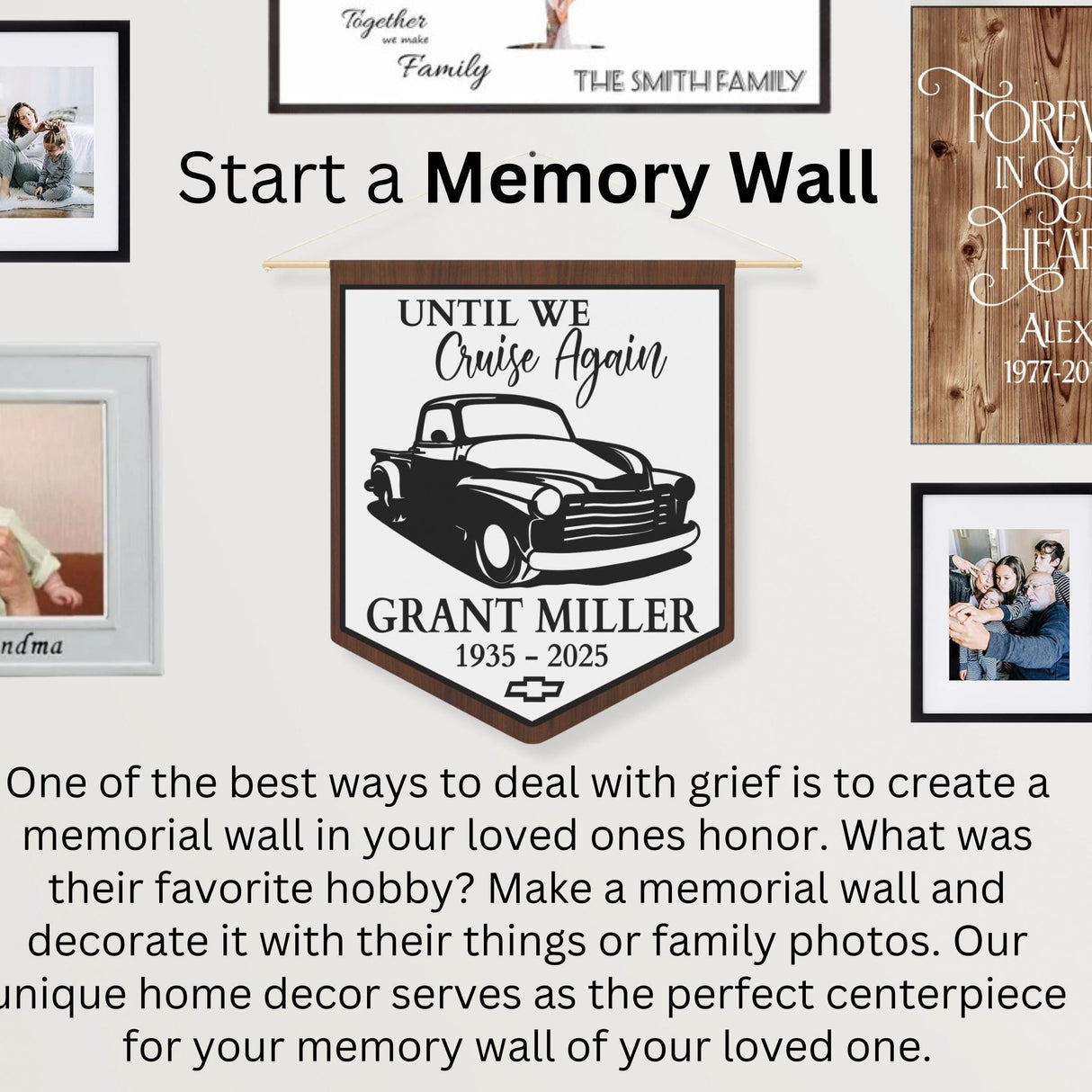 Truck Memorial for Men Remembrance Classic 48 Chevy Truck Personalized Banner Classic Chevrolet Pennant Home Decor Hanging Wall Art Tribute