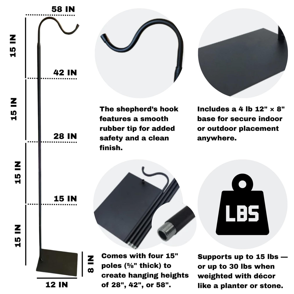 Adjustable Shepherds Hook Floor Stand For Wind Chimes Hanging Lantern Hook 60 Inch Freestanding Bird Feeders Flowers