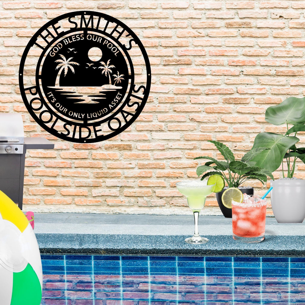 God Bless Our Pool Metal Sign Personalized Family Poolside Wall Decor Christian Outdoor Patio Gift Beach-House Steel Art