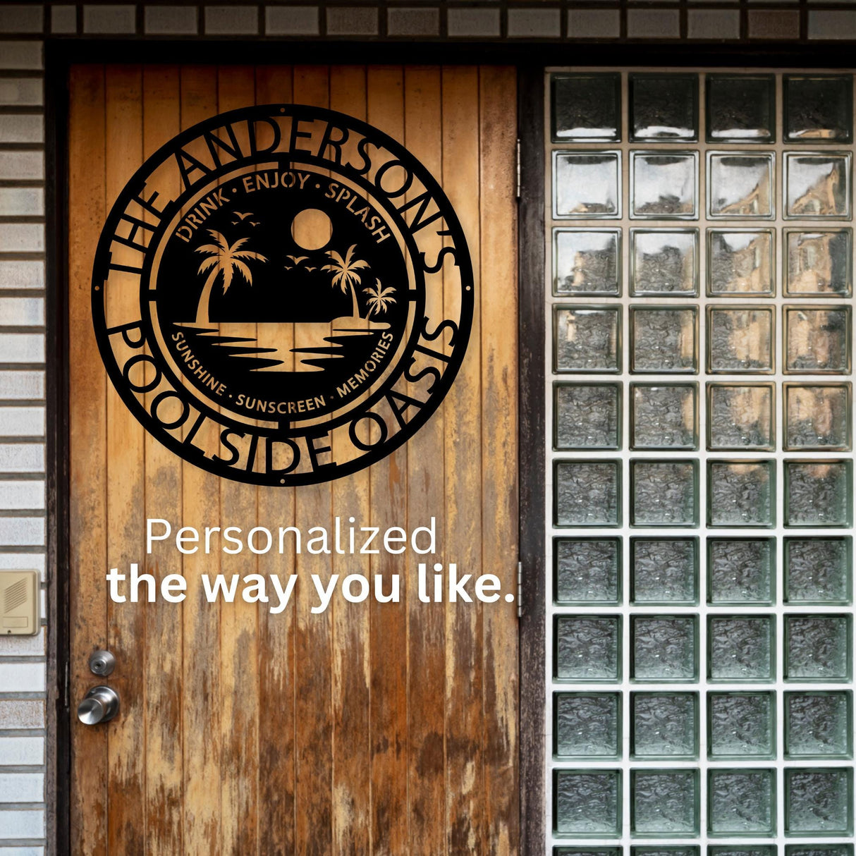 Flip-Flops & Sunscreen Poolside Sign Tropical Metal Wall Art Personalized Family Backyard Splash Memories Décor Summer Patio Sign