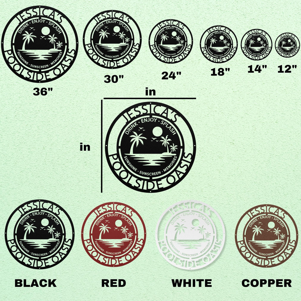 Flip-Flops & Sunscreen Poolside Sign Tropical Metal Wall Art Personalized Family Backyard Splash Memories Décor Summer Patio Sign