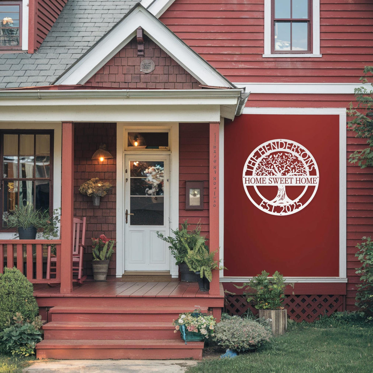 Home Sweet Home Sign Last Name Front Porch Decor Welcome Sign Home Hanging Metal Front Door Family Tree of Life Housewarming Couples Gift