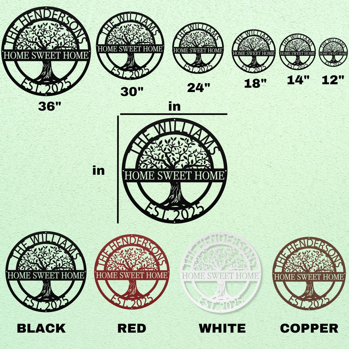 Home Sweet Home Sign Last Name Front Porch Decor Welcome Sign Home Hanging Metal Front Door Family Tree of Life Housewarming Couples Gift