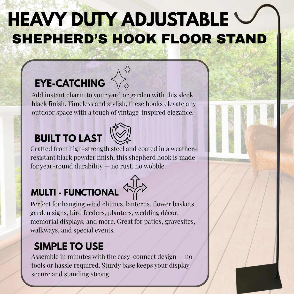 Adjustable Shepherds Hook Floor Stand For Wind Chimes Hanging Lantern Hook 60 Inch Freestanding Bird Feeders Flowers