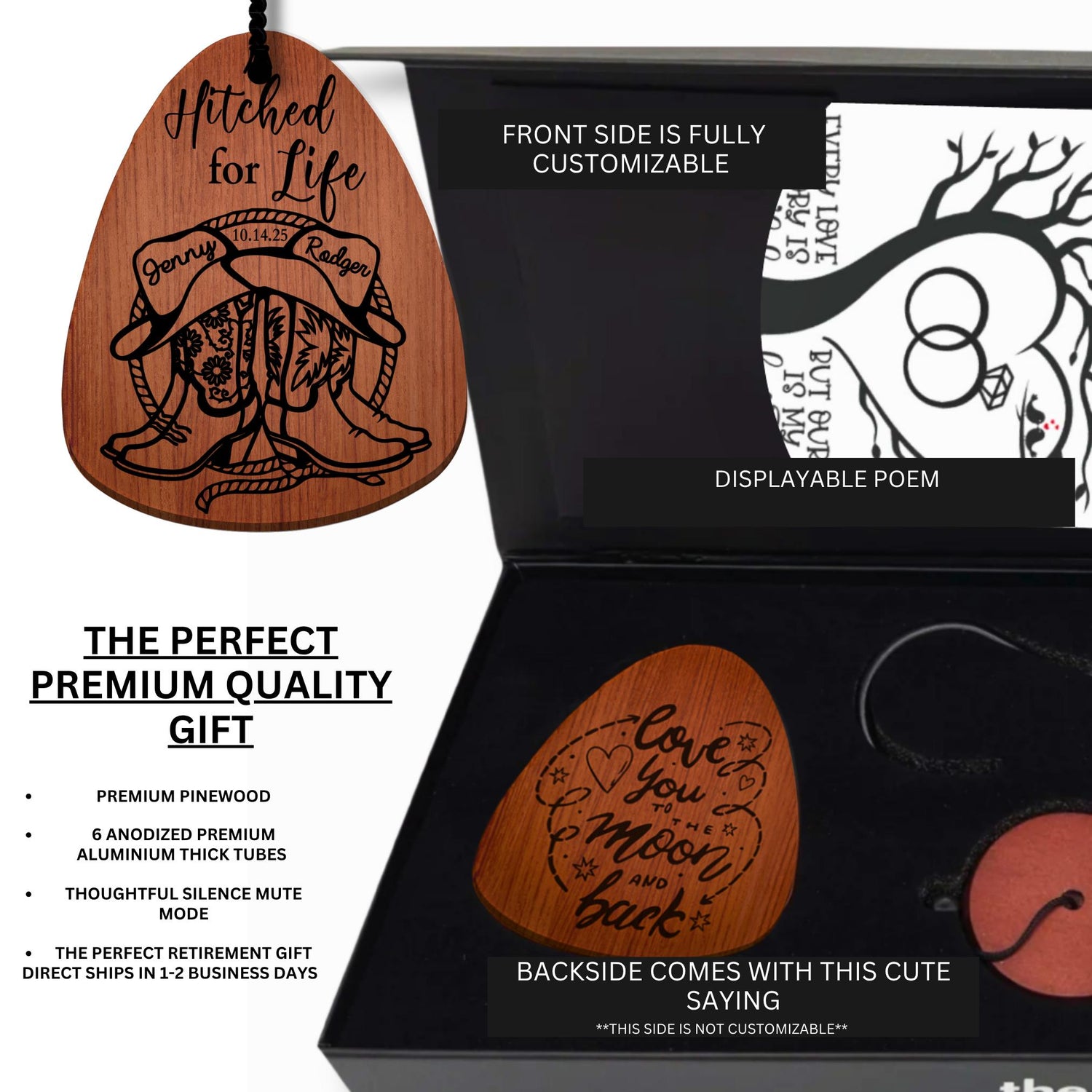 Western Anniversary Gift Cowboy Cowgirl Newlywed Farmhouse Home Decor Wind Chime Gift Box Hitched