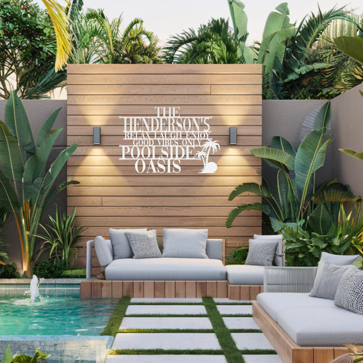 Decorative Pool Metal Sign Personalized Family Poolside Hanging Decor Exterior Laser Cut Metal Wall Art Beach House Patio Steel Outdoor