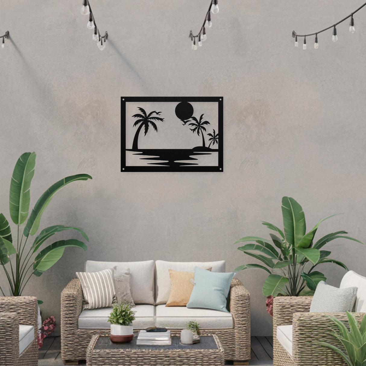 Tropical Wall Art Metal Sign Poolside Hanging Decor Exterior Laser Cut Metal Wall Art Decorative Beach House Patio Steel Outdoor Decoration