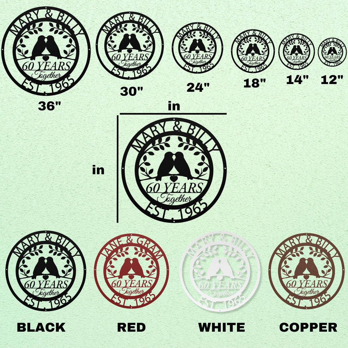 60th Anniversary Gifts Parents Anniversary Diamond Anniversary 60 Year Anniversary Sign Wedding Anniversary Metal Wall Art Doves Home Decor