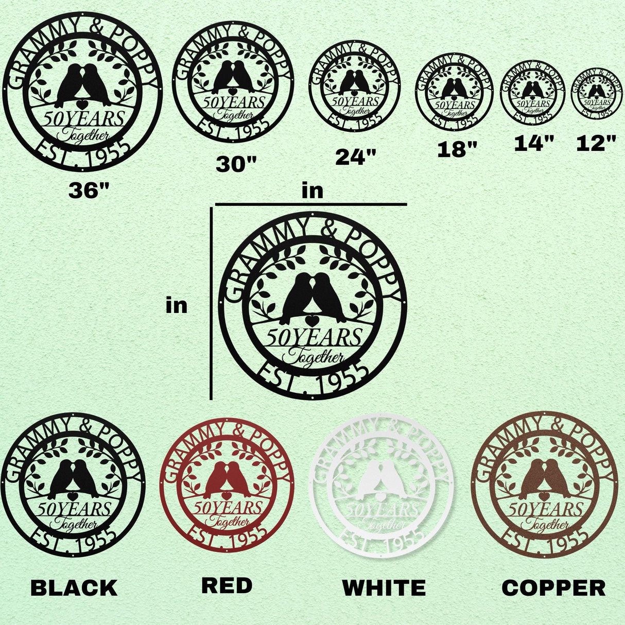 50th Golden Anniversary Gifts Parents Anniversary 50 Year Anniversary Sign Wedding Metal Wall Art Doves Home Decor Gift for Grandparents